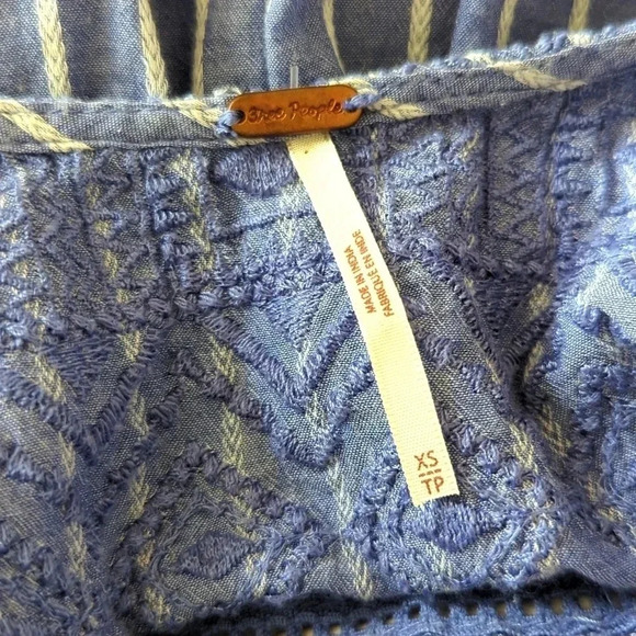 Free People Lola Embroidered Mini Dress in Blue Stripe - Picture 7 of 7